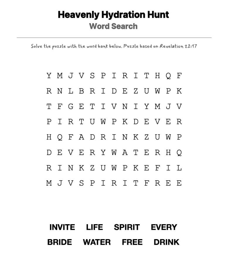 The Water of Life word-search